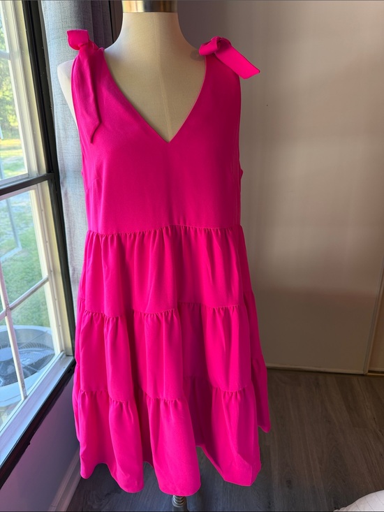 Lilly Pulitzer Dresses & Skirts - Lilly Pulitzer Hot Pink Tiered Mini Dress with Shoulder Ties size large